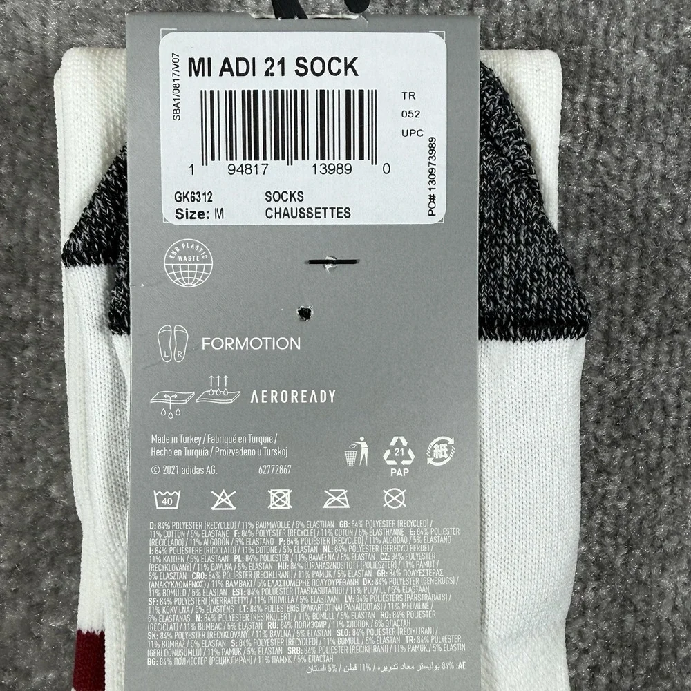 New Adidas Mi Adi 21 Socks Men's Medium White GK8312 Football